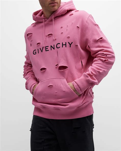 Givenchy Mens Destroyed Logo Pullover Hoodie 